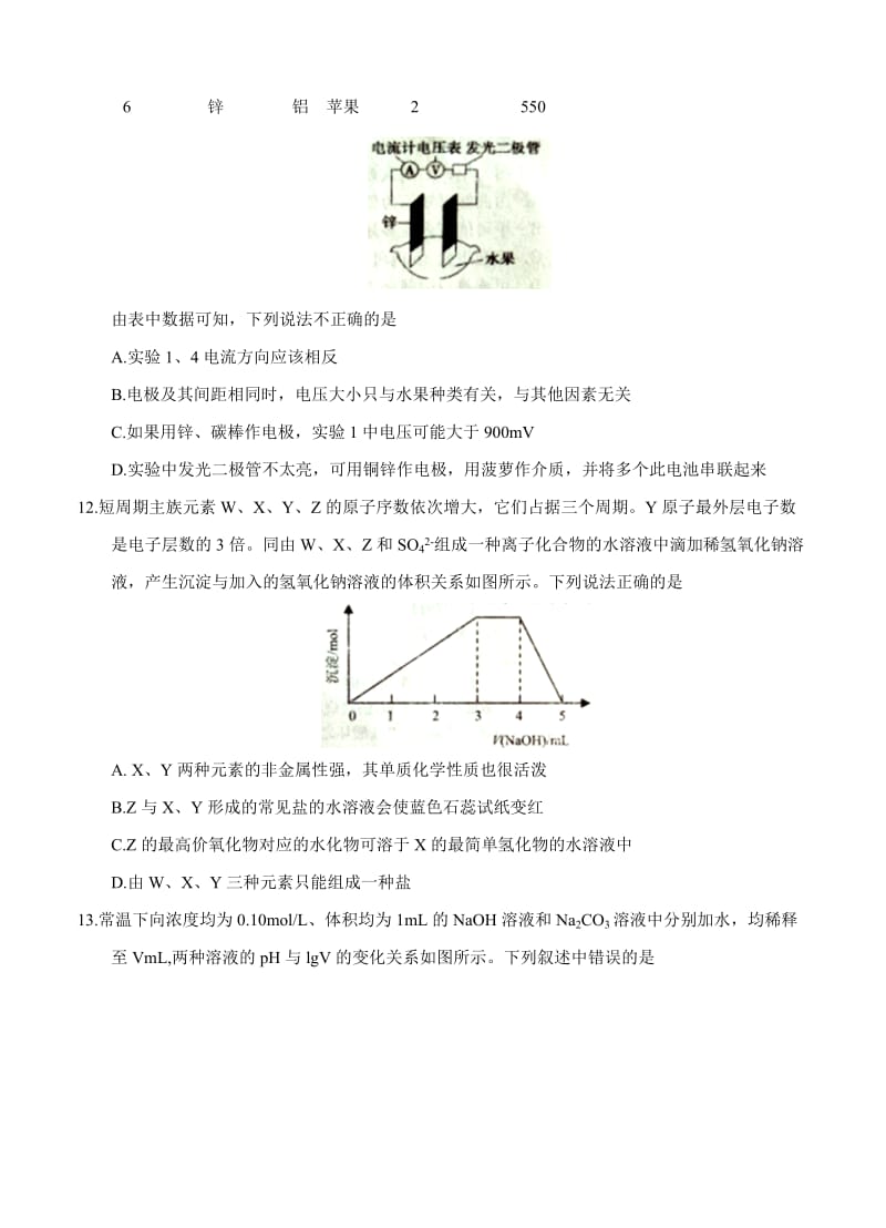 2019-2020年高三模拟考试（二模）理综化学.doc_第2页