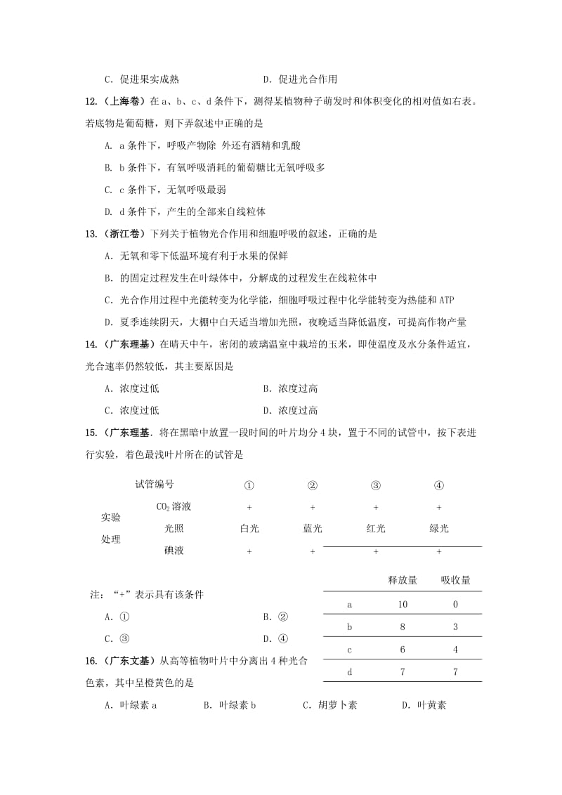 2019-2020年高中生物《光合作用》同步练习3 浙科版必修1.doc_第3页