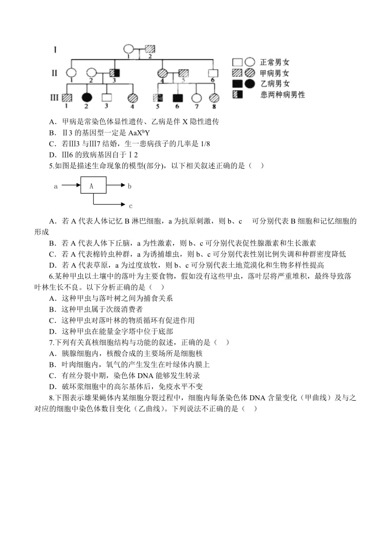 2019-2020年高三新课标生物寒假作业7.doc_第2页