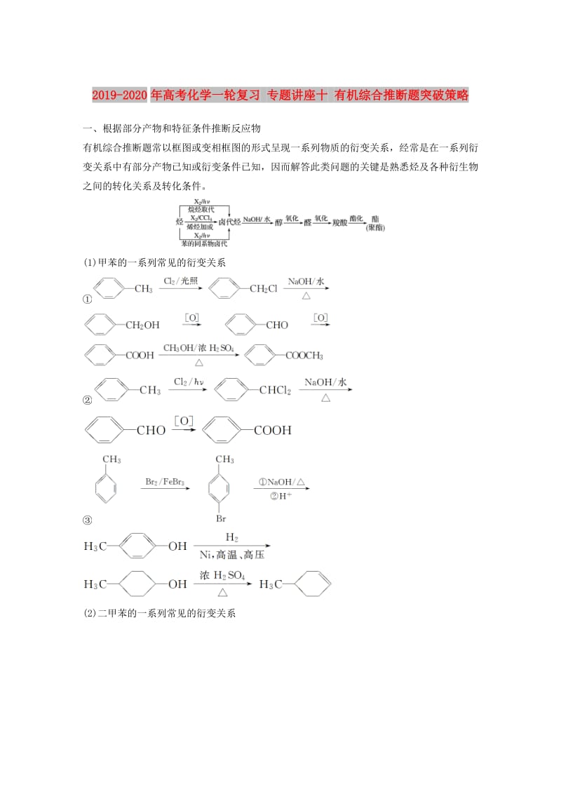 2019-2020年高考化学一轮复习 专题讲座十 有机综合推断题突破策略.doc_第1页