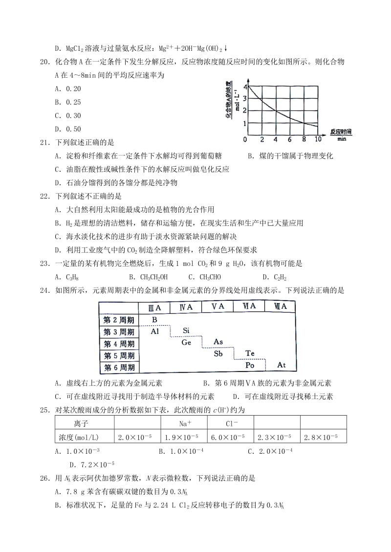 2019-2020年高一化学下学期诊断性考试试题.doc_第3页