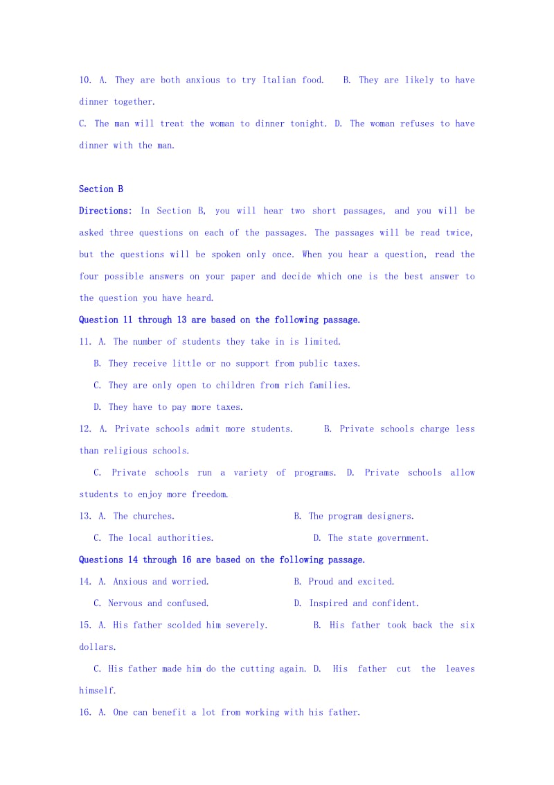 2019-2020年高一上学期10月监控考试英语试题 含答案.doc_第2页