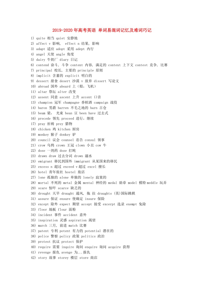 2019-2020年高考英语 单词易混词记忆及难词巧记.doc_第1页