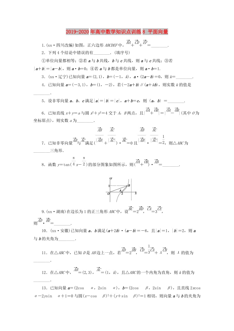 2019-2020年高中数学知识点训练8 平面向量 .doc_第1页