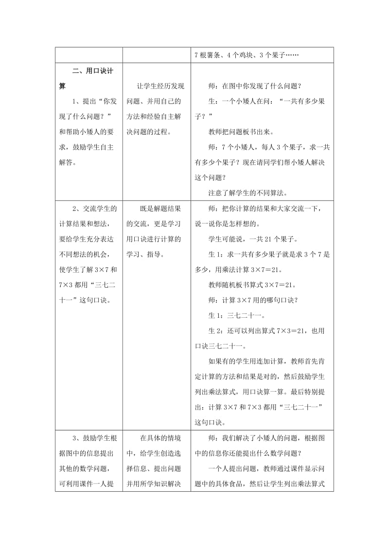 2019秋二年级数学上册 7.1《用7的乘法口诀解决实际问题》教案 （新版）冀教版.doc_第2页