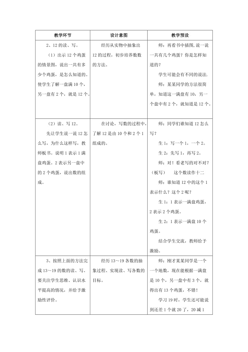 2019一年级数学上册 第7单元《11～20各数的认识》（读、写11～20各数）教案 （新版）冀教版.doc_第3页