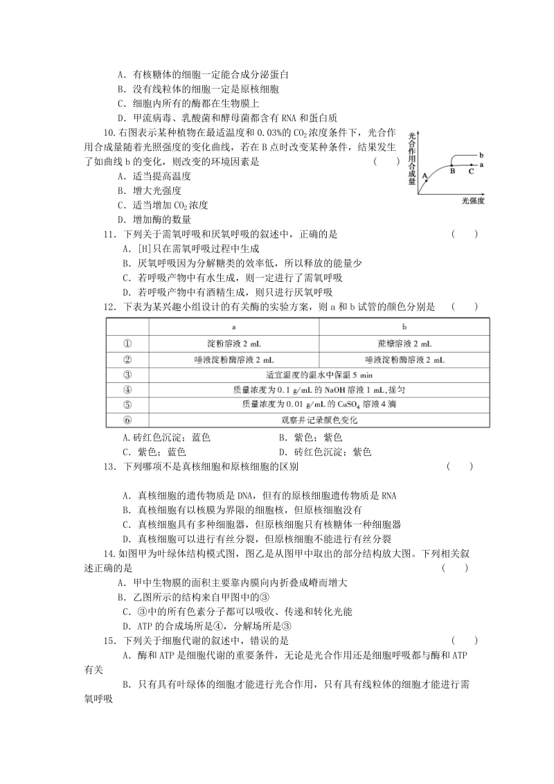 2019-2020年高中生物 期末综合检测（一）（含解析）浙科版必修1.doc_第2页