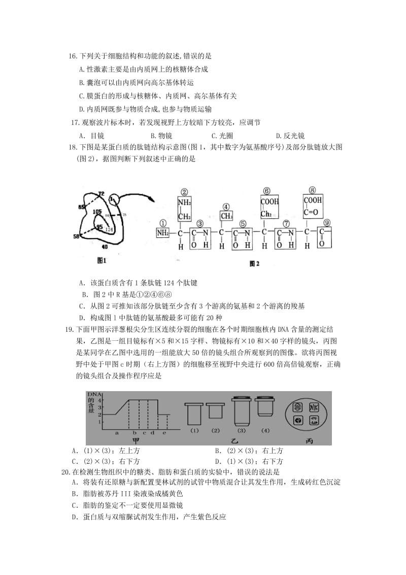 2019-2020年高一期中考试生物试卷 含答案.doc_第3页