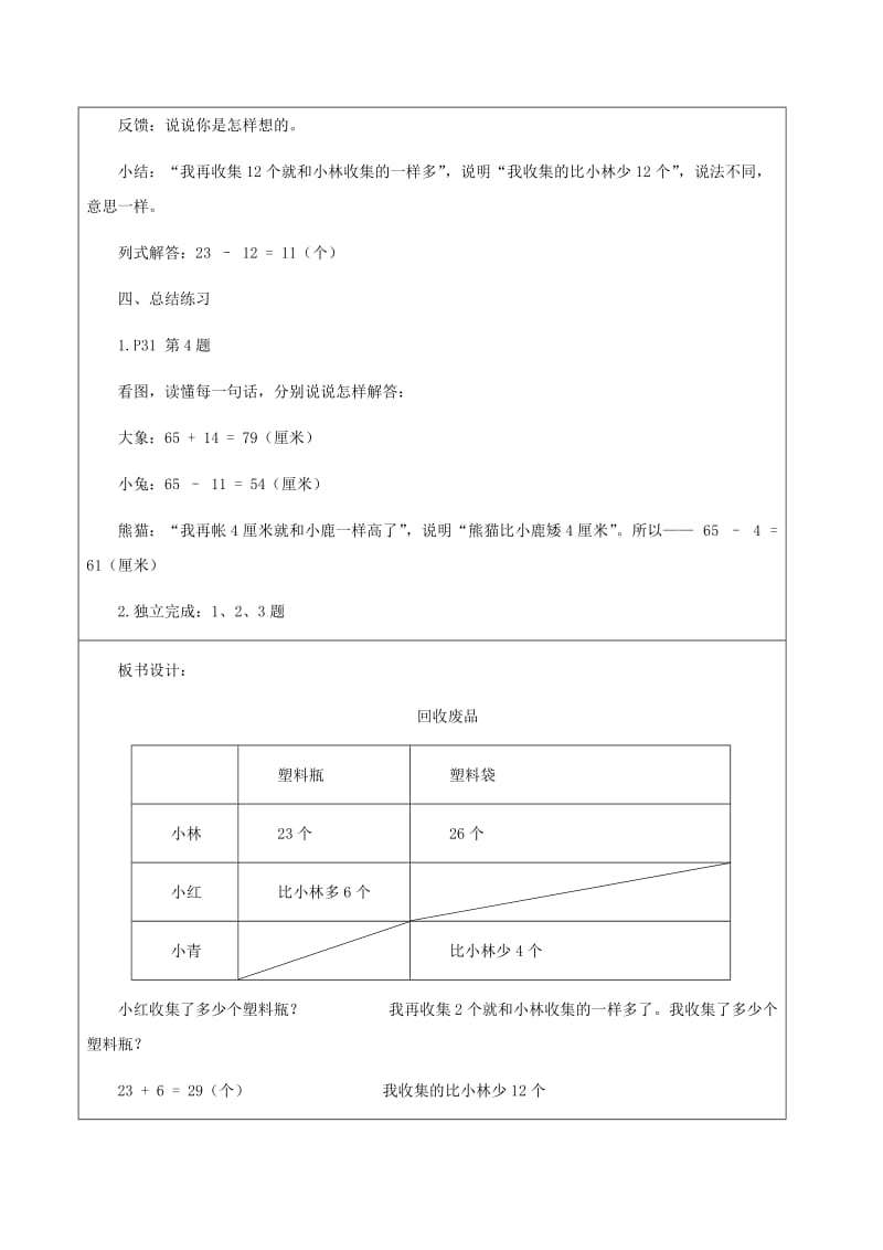 一年级数学下册 第5单元 加与减(二) 6 回收废品教案参考1 北师大版.doc_第3页