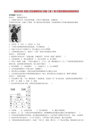 2019-2020年高一歷史暑假作業(yè) 專題1 第1課 中國早期政治制度的特點.doc