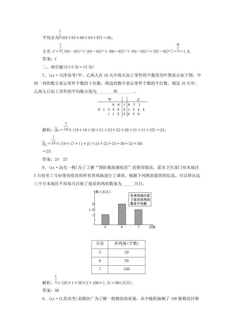 2019-2020年高三数学一轮复习 第十一章 统计、统计案例第二节 用样本估计总体练习.doc_第3页