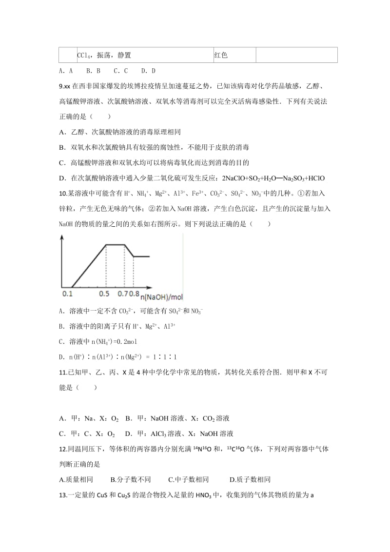 2019-2020年高三上学期期末复习化学模拟试题（一）含答案.doc_第3页