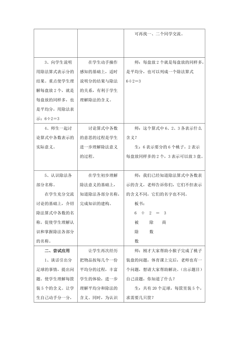 2019秋二年级数学上册 5.1《认识除法各部分的名称》教案 （新版）冀教版.doc_第2页