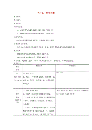 五年級科學(xué)下冊 4.7《為什么一年有四季》教案 教科版.doc