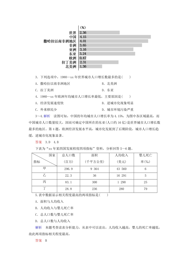 2019年高中地理 第一章 人口与环境单元检测 湘教版必修2.doc_第2页