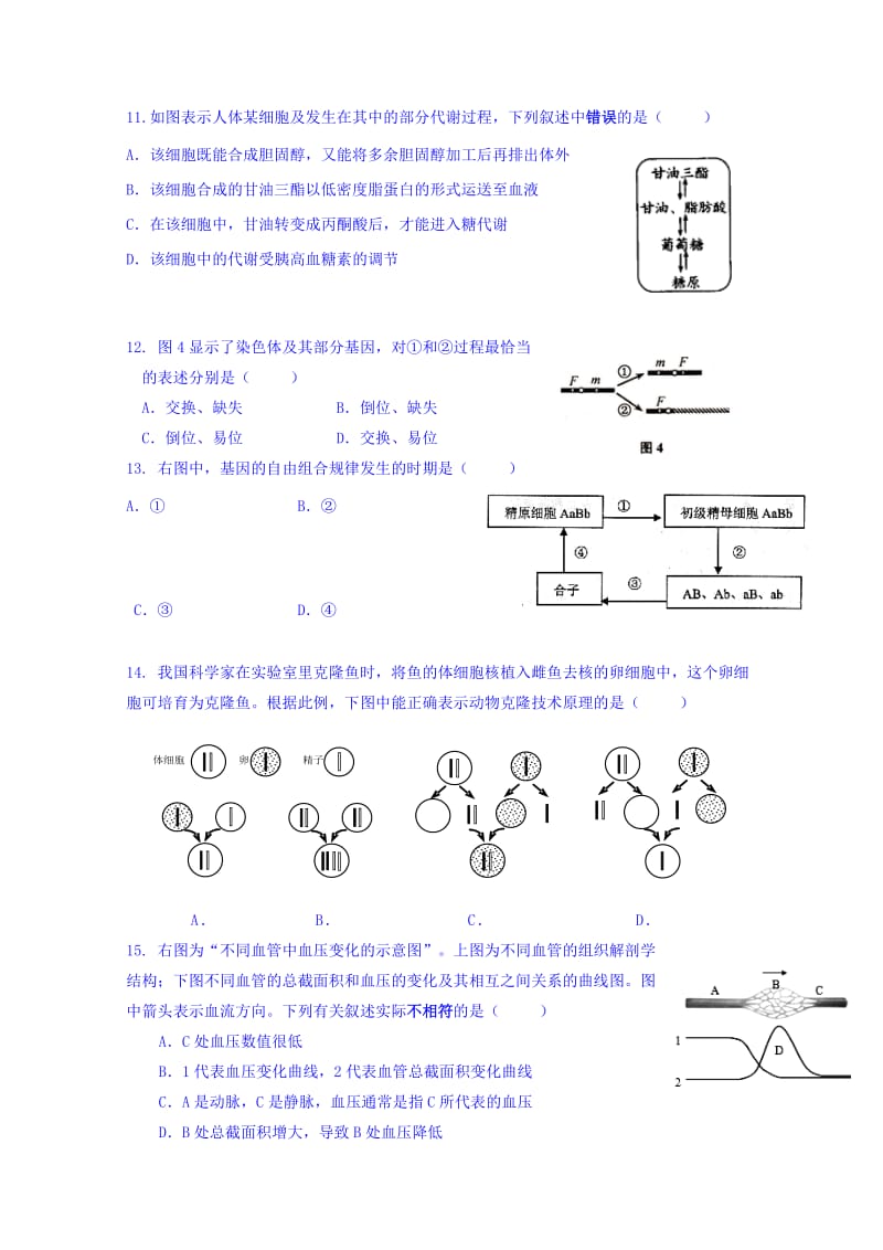 2019-2020年高三上学期期末等级调研考试（一模）生命科学试题 含答案.doc_第3页