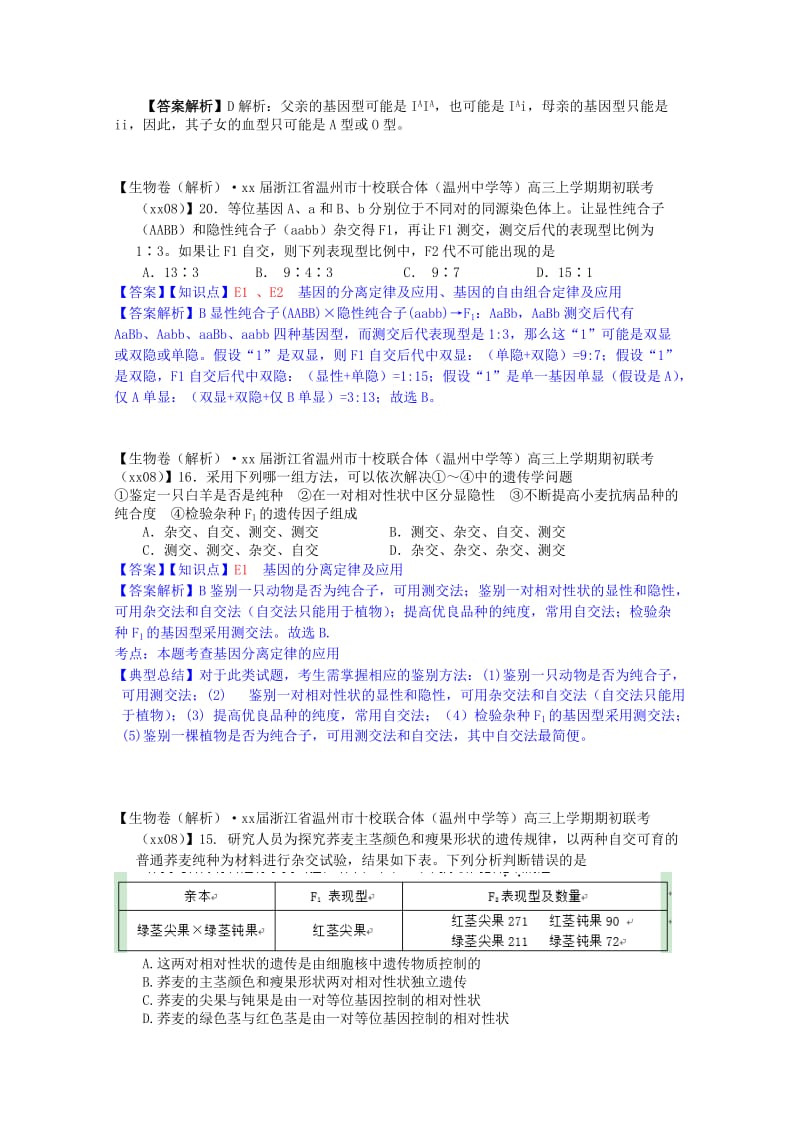 2019年高考生物试题汇编（9月）E单元 遗传的基本规律及应用（含解析）.doc_第3页