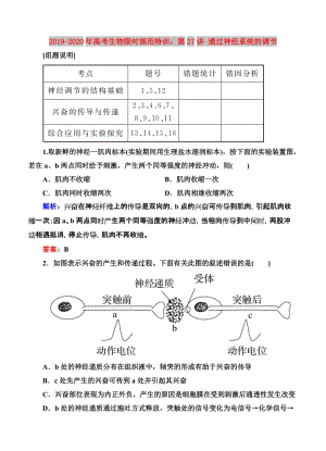 2019-2020年高考生物限時(shí)規(guī)范特訓(xùn)：第27講 通過(guò)神經(jīng)系統(tǒng)的調(diào)節(jié).doc