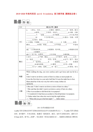 2019-2020年高考英語 unit2 friendship 復(fù)習(xí)教學(xué)案 冀教版必修1.doc