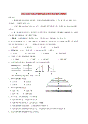 2019-2020年高二年级学业水平测试模拟考试（地理）.doc