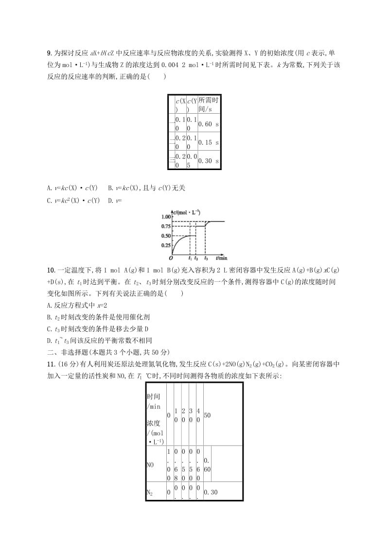 2019年高考化学一轮复习 第七单元 化学反应速率和化学平衡 考点规范练19 化学反应速率及影响因素.doc_第3页