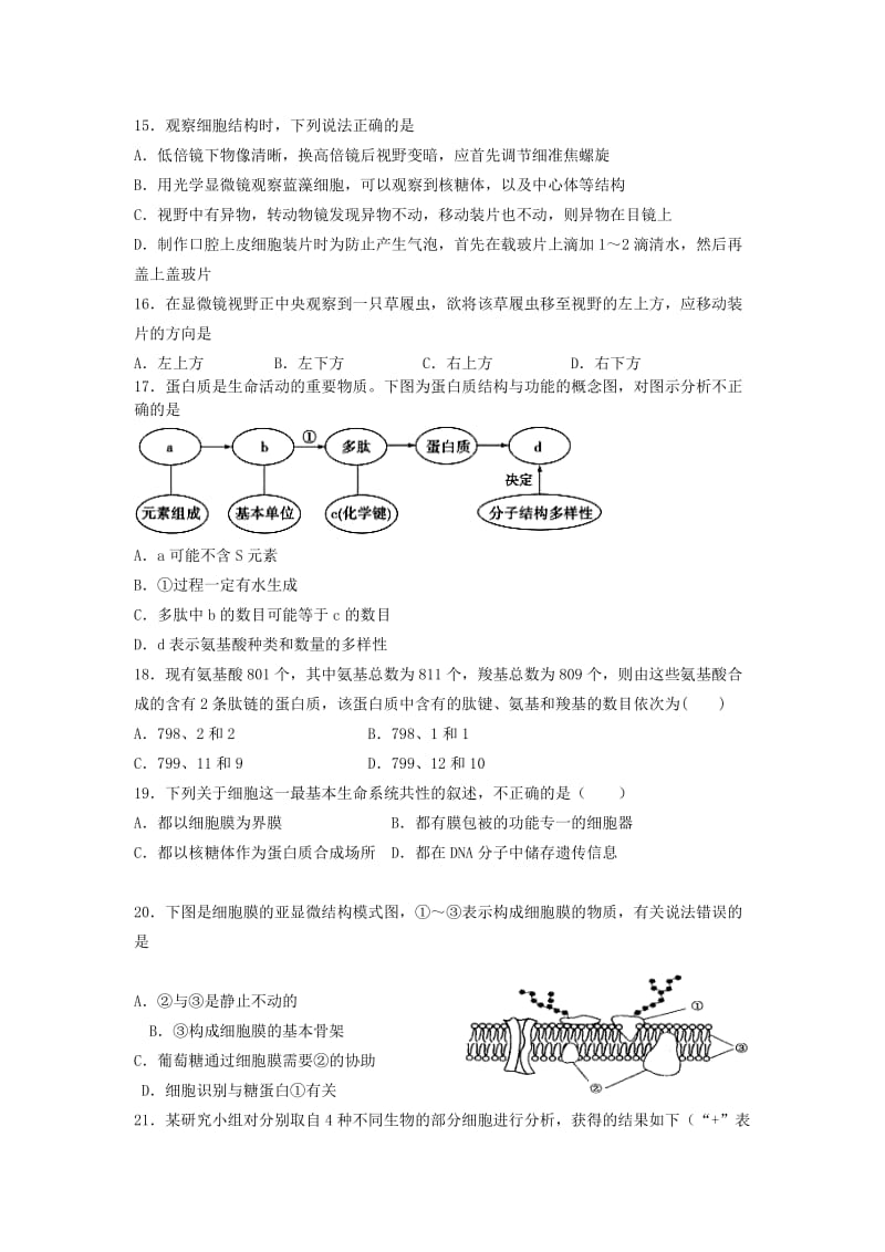 2019-2020年高一上学期期末考试生物试卷 含答案.doc_第3页