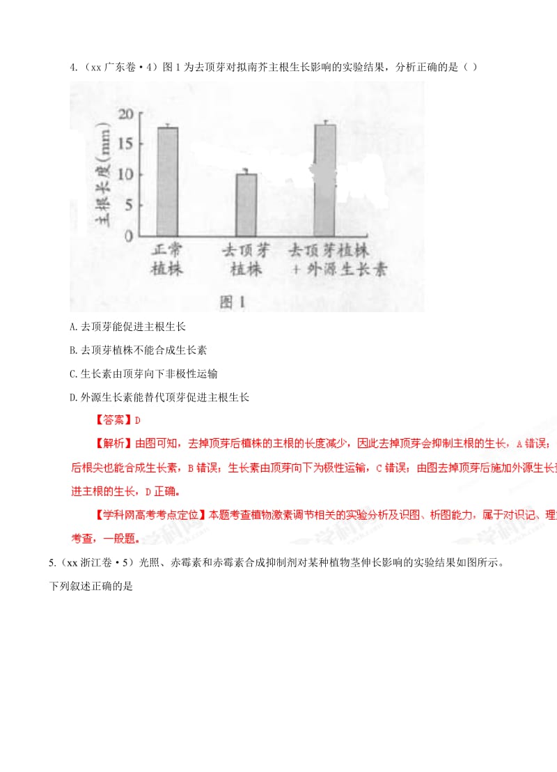 2019-2020年高考试题分项版解析生物 专题08 植物激素调节（解析版）.doc_第2页