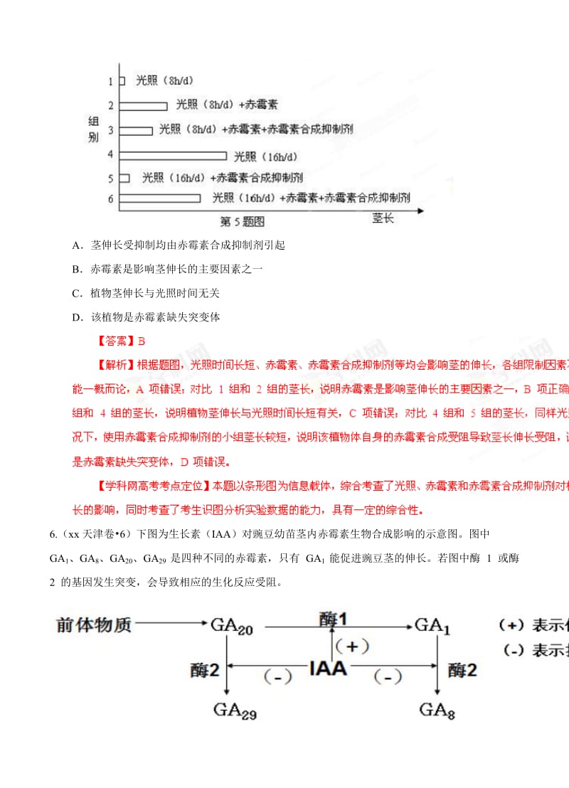 2019-2020年高考试题分项版解析生物 专题08 植物激素调节（解析版）.doc_第3页