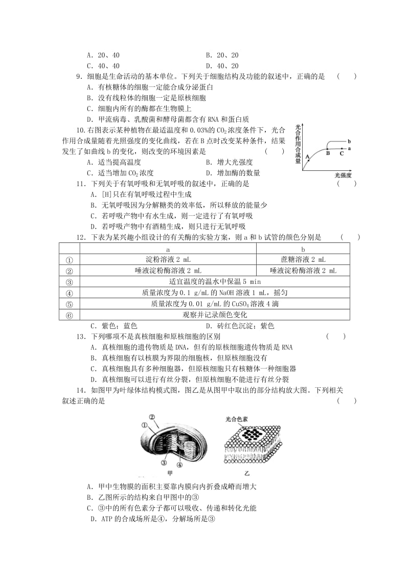 2019-2020年高中生物 期末综合检测（一）新人教版必修1.doc_第2页