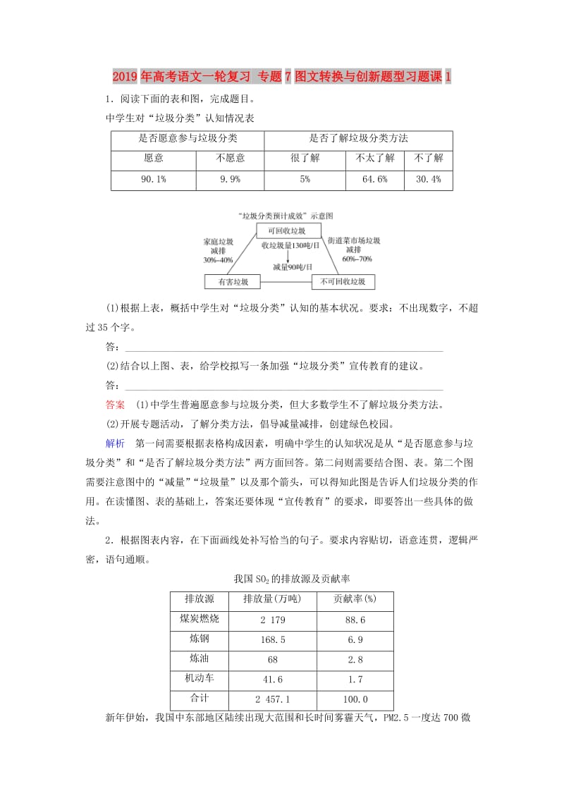 2019年高考语文一轮复习 专题7图文转换与创新题型习题课1.doc_第1页