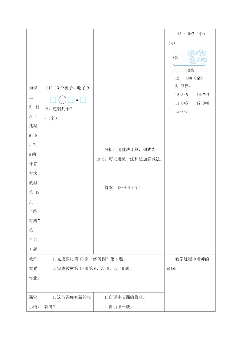 一年级数学下册第2单元20以内的退位减法第6课时练习课导学案新人教版.doc_第2页