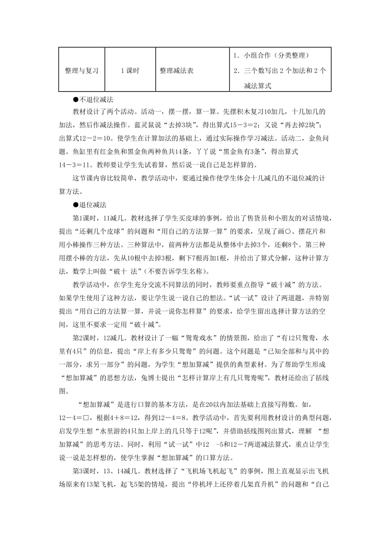 2019一年级数学上册 第9单元《20以内的减法》教材内容说明 （新版）冀教版.doc_第2页