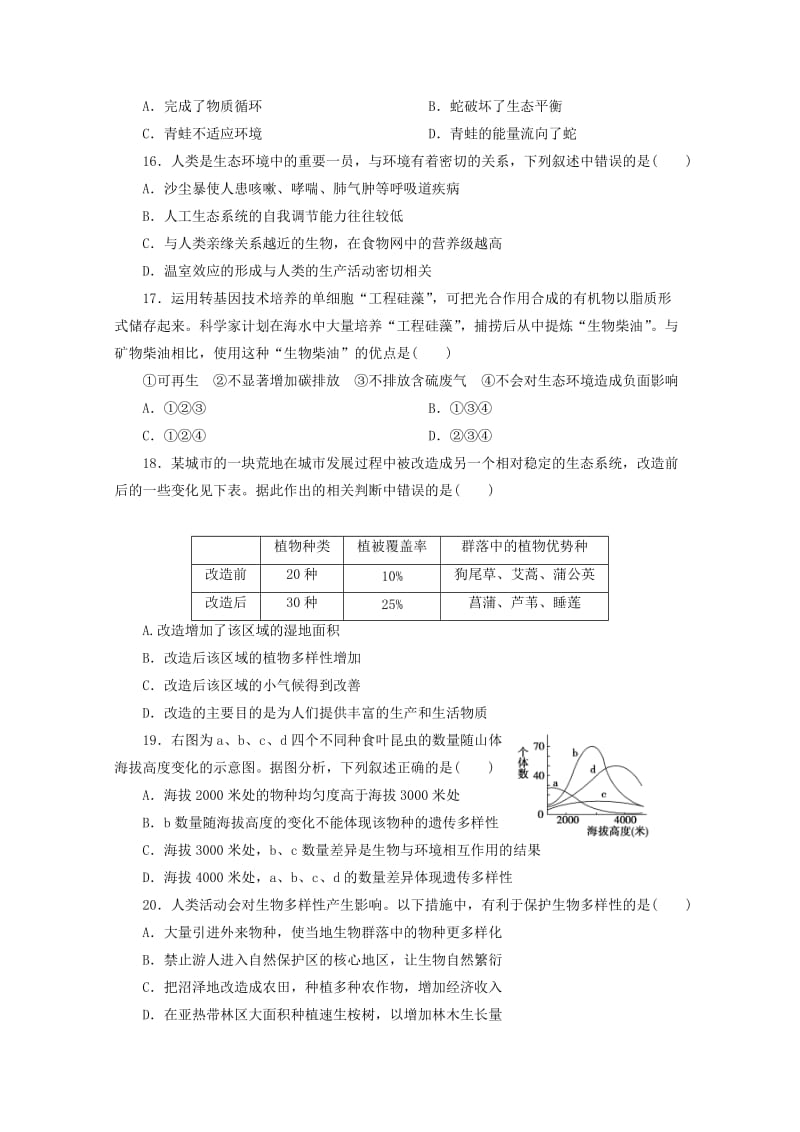 2019-2020年高中生物 第六章生态环境的保护期末测试卷 新人教版必修3.doc_第3页