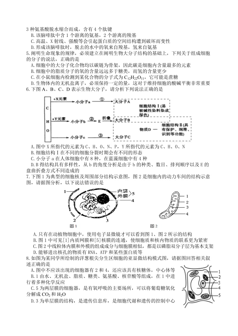 2019-2020年高一上学期期末教学质量抽测生物试题含答案.doc_第2页