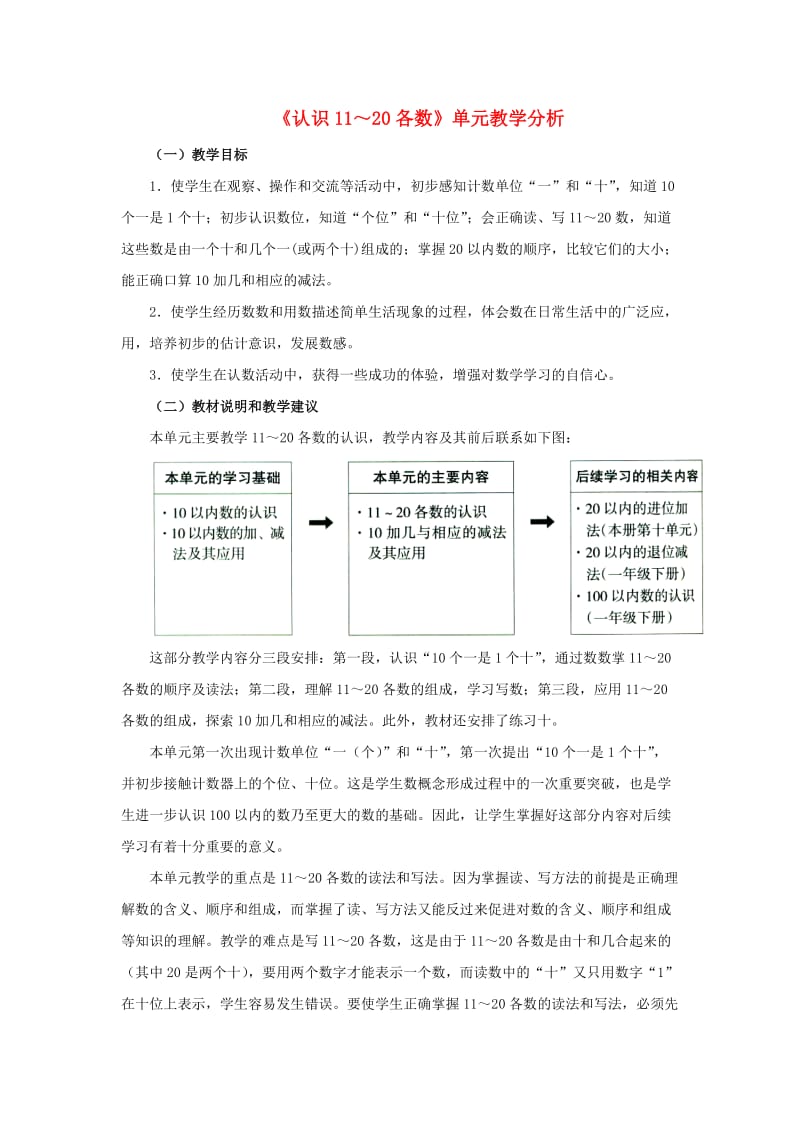 一年级数学上册 第9单元《认识11-20各数》教学分析素材 苏教版.doc_第1页