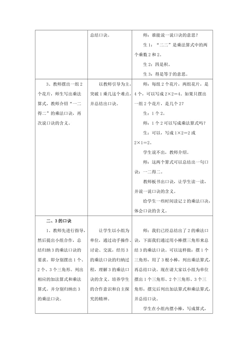 2019秋二年级数学上册 3 第2节《2、3的乘法口诀》教案 （新版）冀教版.doc_第2页