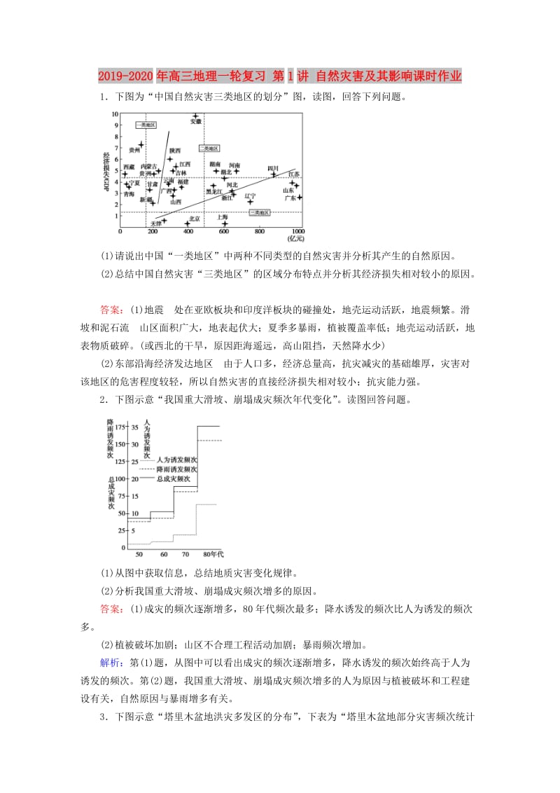 2019-2020年高三地理一轮复习 第1讲 自然灾害及其影响课时作业.doc_第1页