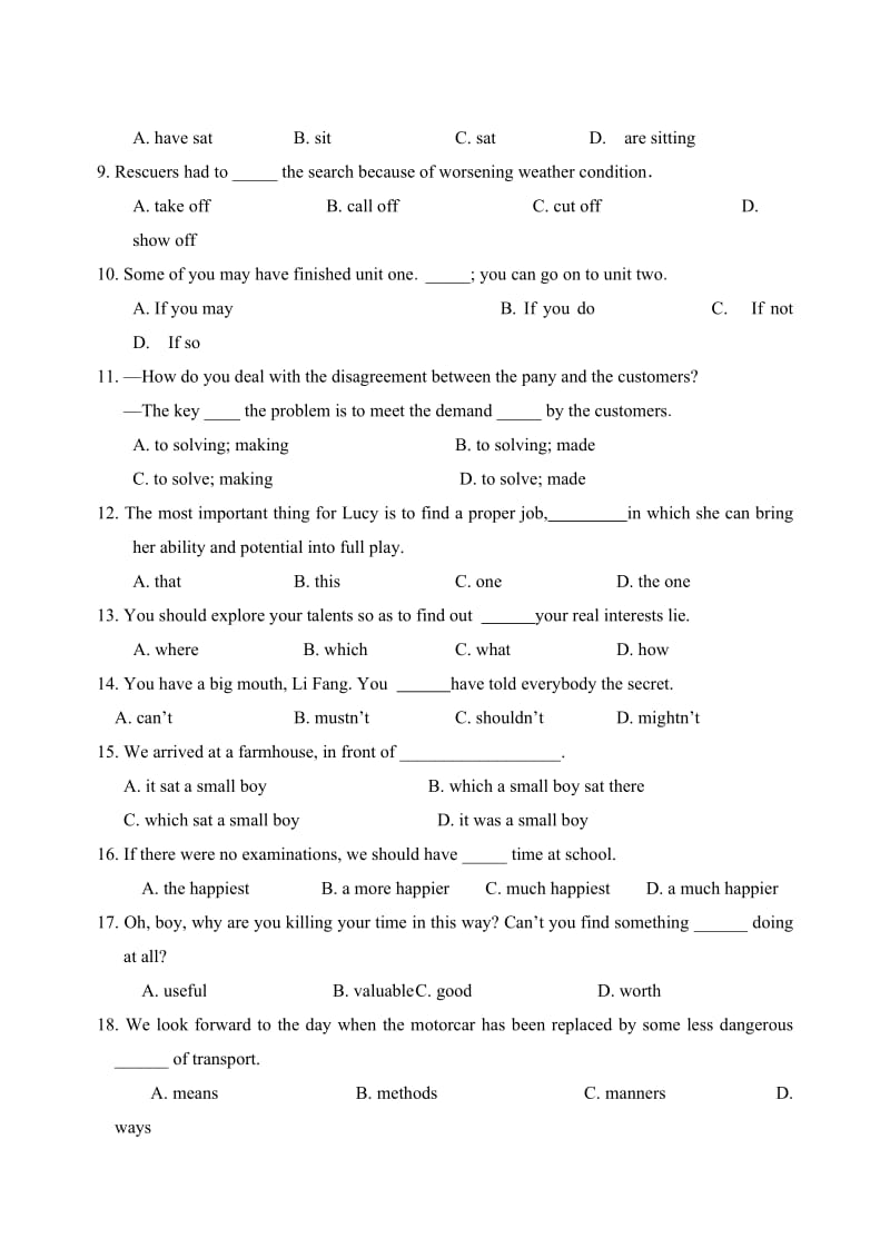 2019-2020年高三第四阶段考题英语.doc_第2页