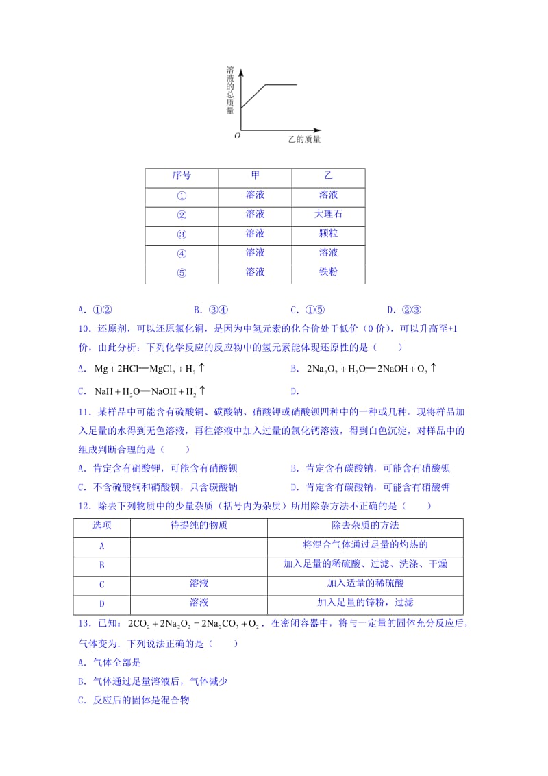 2019-2020年高一上学期竞赛选拔化学试题 缺答案.doc_第3页