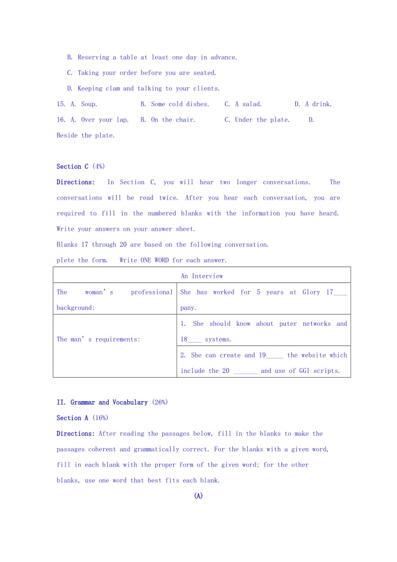 2019-2020年高二9月零次考试英语试题 含答案.doc_第3页