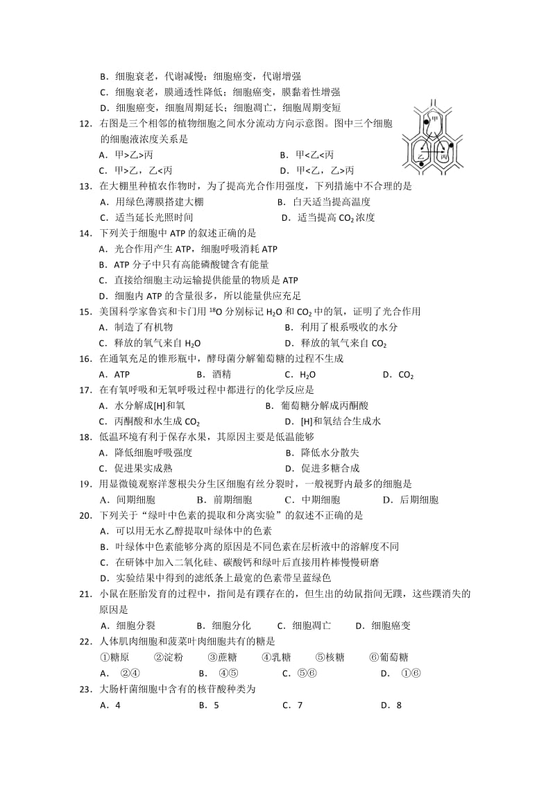 2019-2020年高一上学期期末考试 生物试题.doc_第2页