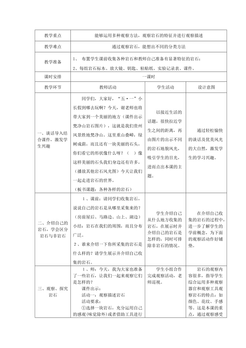 四年级科学下册 4.1《各种各样的岩石》教案 教科版.doc_第2页