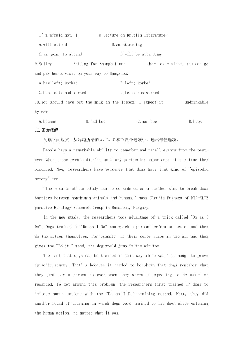 2019-2020年高考英语一轮复习每日一题第10周每周一测含解析.doc_第2页