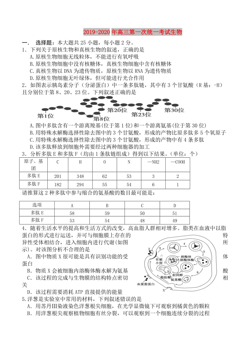 2019-2020年高三第一次统一考试生物.doc_第1页