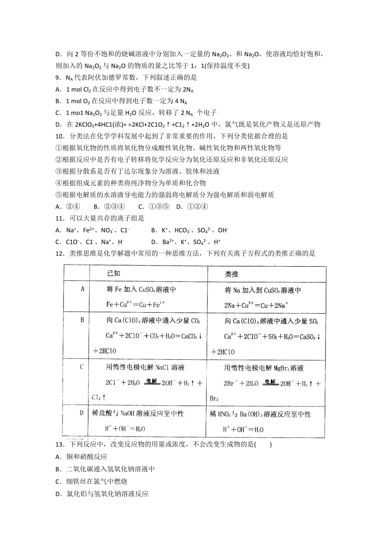 2019-2020年高三化学第一次模拟考试新人教版.doc_第2页