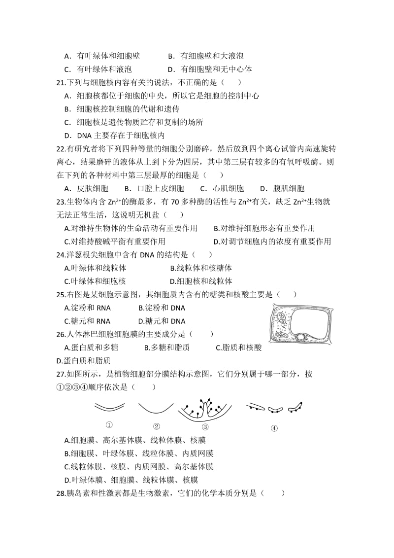 2019-2020年高一上学期期中考试（生物）(VIII).doc_第3页