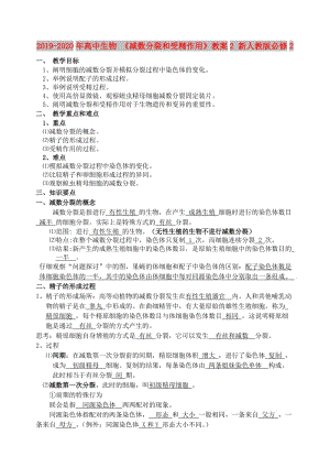 2019-2020年高中生物 《減數(shù)分裂和受精作用》教案2 新人教版必修2.doc