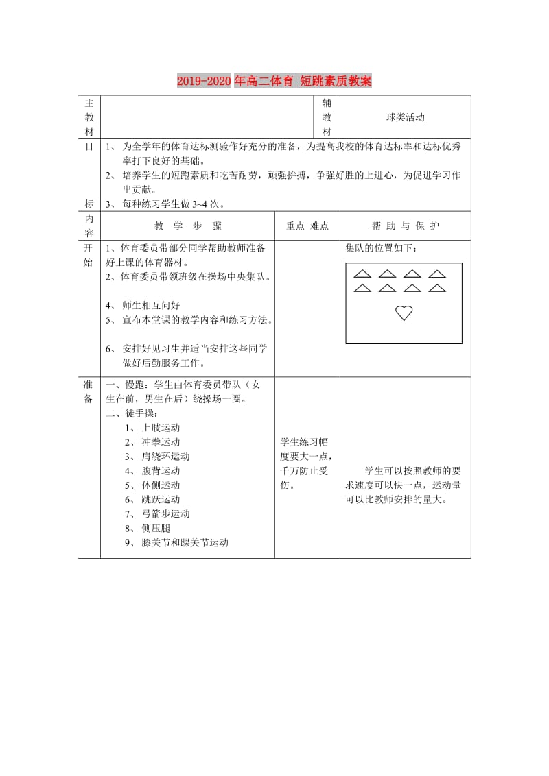 2019-2020年高二体育 短跳素质教案.doc_第1页