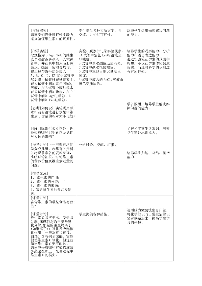 2019-2020年高中化学 1.4《维生素和微量元素》教案 新人教选修1.doc_第2页