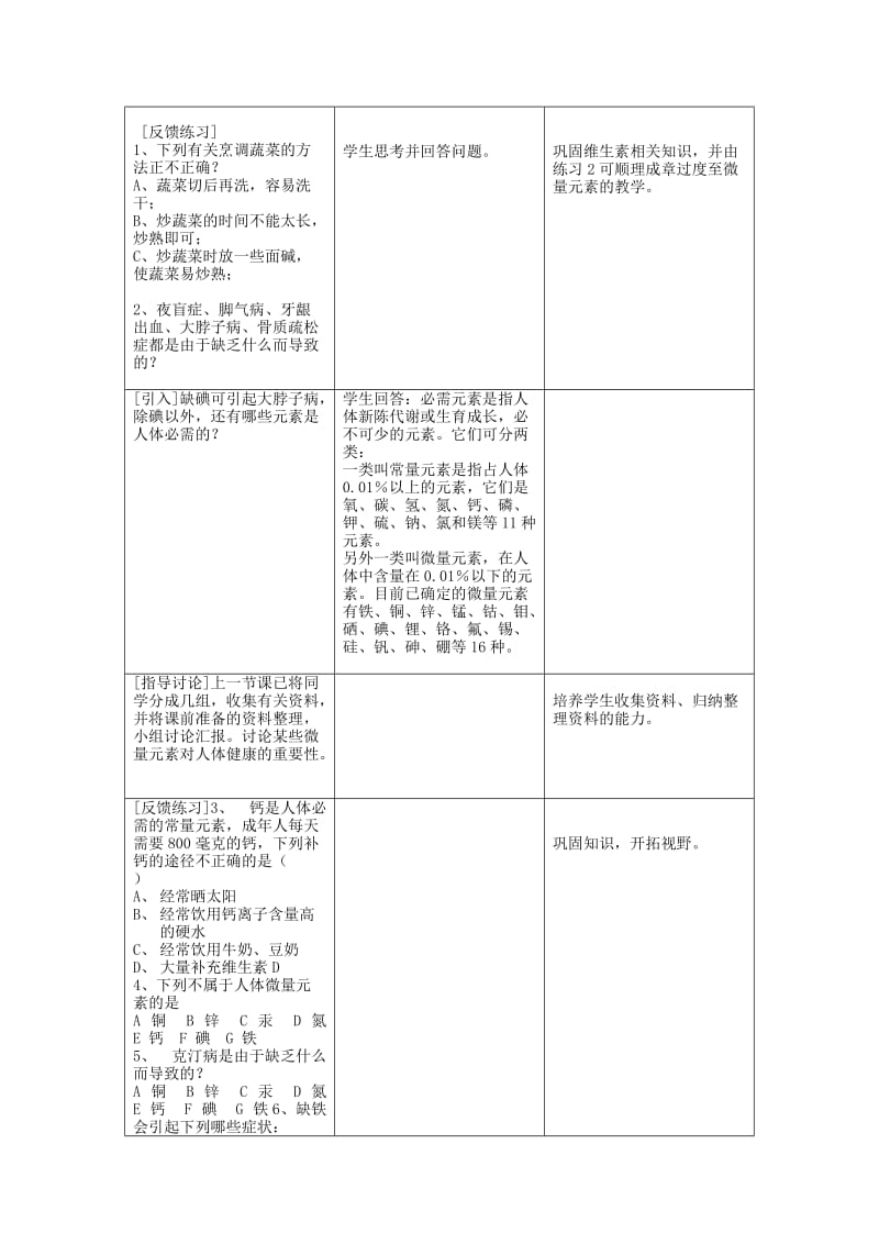 2019-2020年高中化学 1.4《维生素和微量元素》教案 新人教选修1.doc_第3页